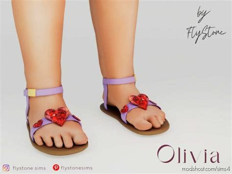 Olivia Toddler Sandals With Shiny Ruby Hearts Sims 4 Shoes Mod Modshost