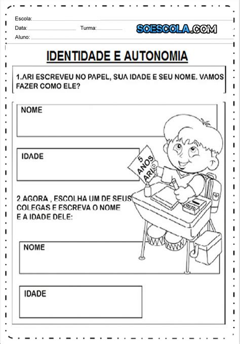 Atividades Identidade E Autonomia Para Imprimir S Escola