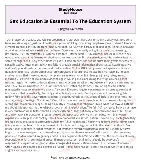 Sex Education Is Essential To The Education System Free Essay Example
