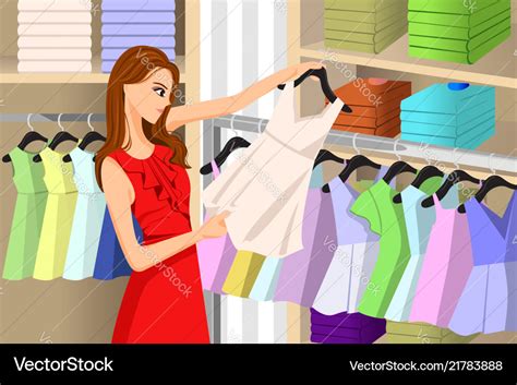 Girl Buying Clothes At A Store Royalty Free Vector Image