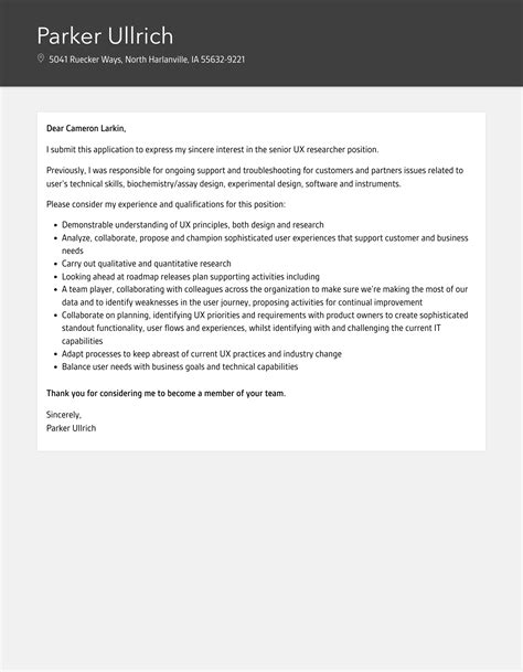 Senior Ux Researcher Cover Letter Velvet Jobs