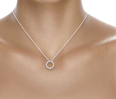 9ct White Gold 015ct Diamond Circle Necklace Necklaces Jewellery