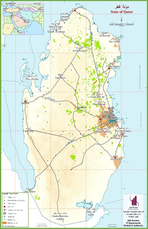Large detailed map of qatar with cities and towns. Qatar tourist map