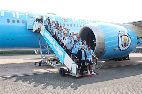 Treble Winners Manchester City Fly Home On Etihad Airways City Branded