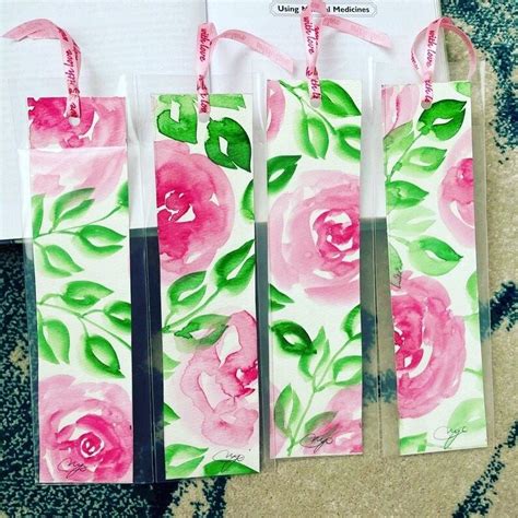 Roses Watercolor Bookmark Floral Art Bookmark Handpainted Etsy