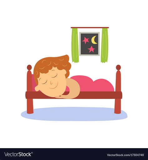 Flat Girl Sleeping In Her Bed Under Blanket Vector Image