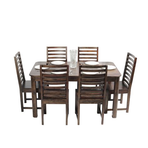 Fine backrest space provided for comfortable seating subtle patterns carved on the backrest to give a slightly modern look Nadia XL - Stripe 6 Seater Sheesham Wood Dining Set