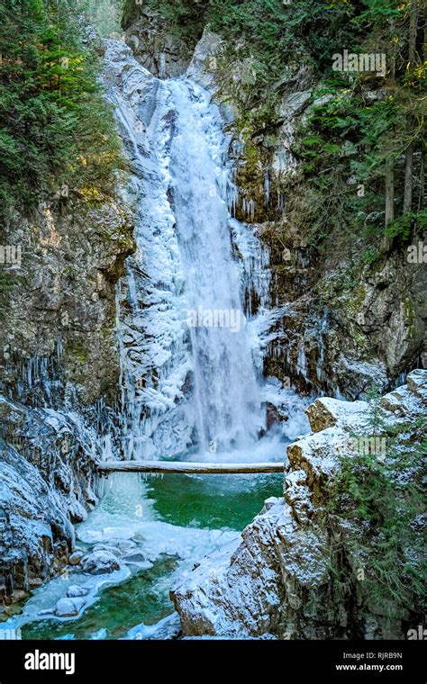 Waterfall Winter Cascade Falls Regional Park Fraser Valley British