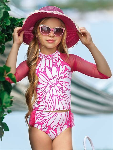 Girls Party Crasher Rash Guard Two Piece Swimsuit Little Girl