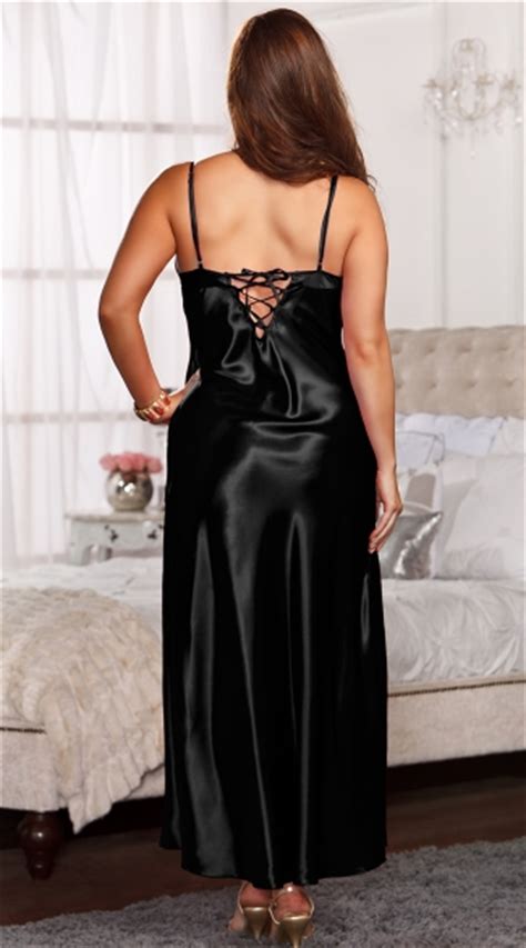 Plus Size Lace Trimmed Floor Length Satin Gown Plus Size Satin Night Gowns Plus Size Evening Gowns
