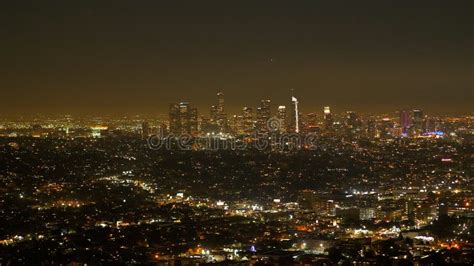 Los Angeles By Night Aerial View From The Hollywood Hills Stock Image