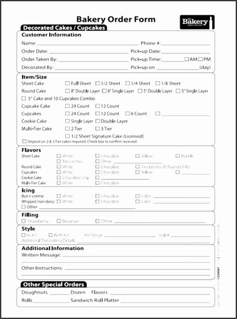 bakery order form template