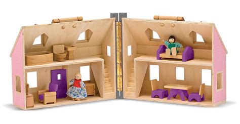 Melissa And Doug Fold And Go Wooden Dolls House With 2