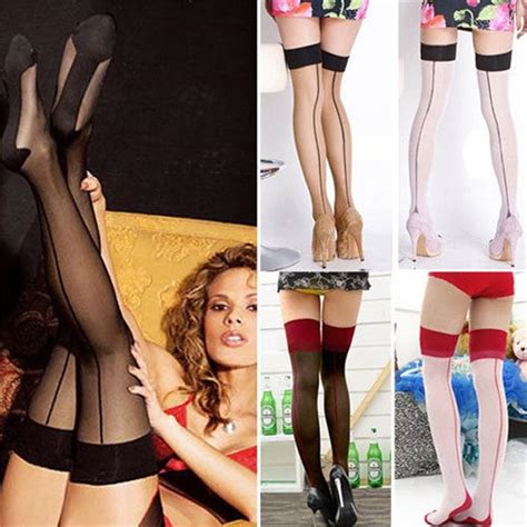 2015 new fashion sexy women ladies heal seamed seam thigh high stockings hose black red nude hk