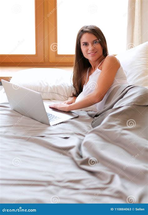 Beautiful Brunette Lying On Bed At Home Stock Image Image Of Adult