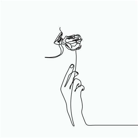 Asian woman face line art with abstract shapes. One Line Art Drawing With A Hand, Rose Flower, And Mouth ...