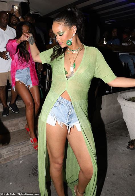 Rihanna Shows Off Her Cleavage In Green Bikini Top In Barbados Daily