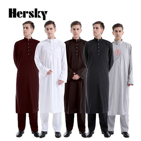 Two Piece Muslim Men Abaya And Pants Suit Arab Dubai Kaftan Abayas Plus