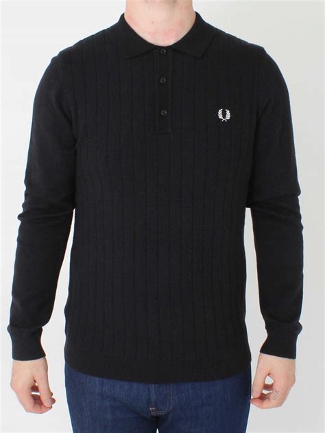 Fred Perry Long Sleeved Polo In Black Marl