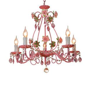 Modern Pink Flowers Crystal Chandeliers Lighting Girl's ...