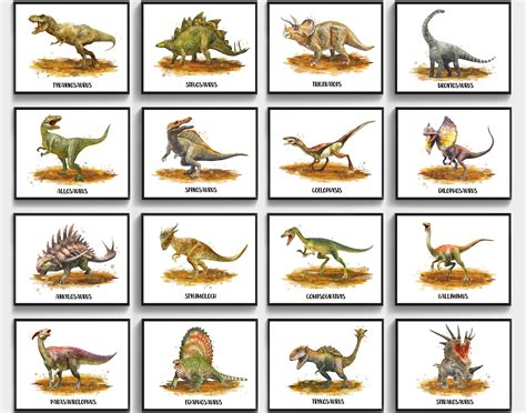 Dinosaurs With Names Watercolor Art Prints Dinosaur Types Etsy Ireland