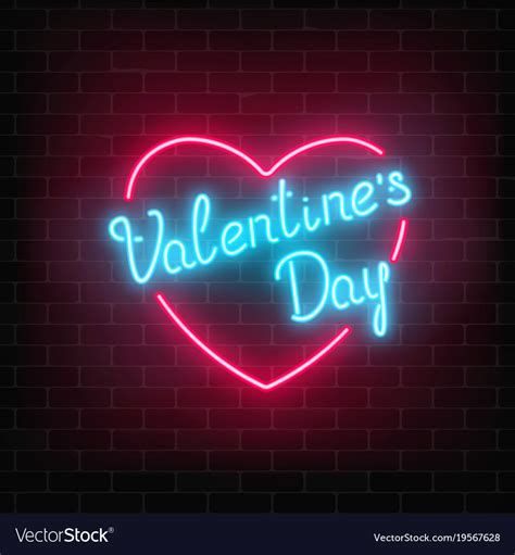 Happy Valentines Day Neon Glowing Festive Sign In Vector Image