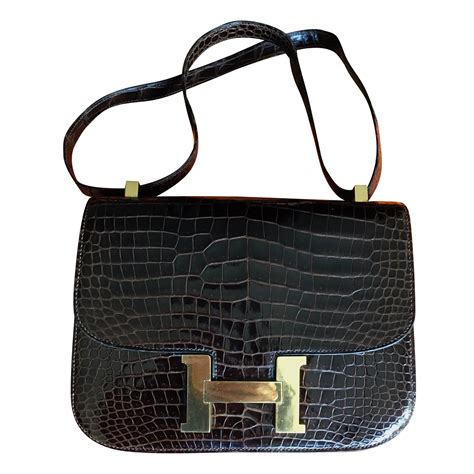 Hermès Hermes Constance Crocodile Handbags Exotic Leather Brown Ref