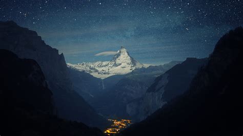 Wallpaper Landscape Lights Mountains Night Nature Space Snow Winter Stars Matterhorn