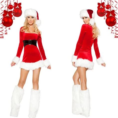 Drop Shipping New Arrival Sexy Santa Dress For Women Set Costume Top Skirthatleg Warmers Low