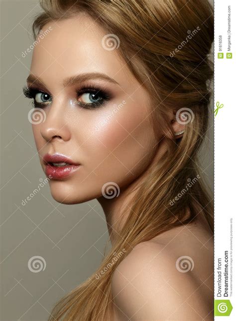 Beauty Portrait Of Young Woman With Classic Makeup Stock Photo Image