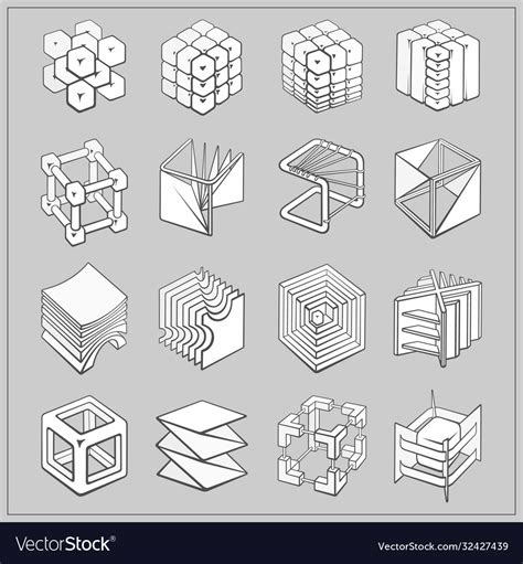 Set 3d Geometric Shapes Cube Designs Royalty Free Vector