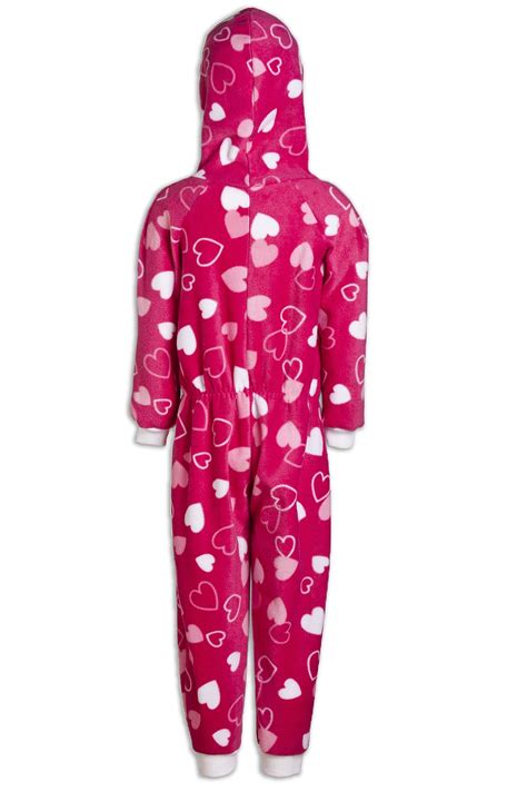 The second one is two rounded. Childrens Heart Print Fleece Hooded All In One Pink Onesie ...