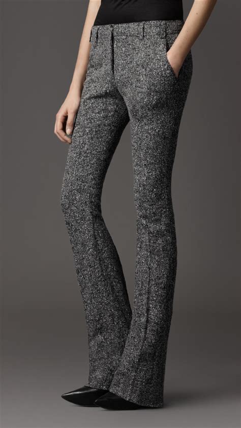 Burberry Stretch Tweed Flared Trousers In Gray Lyst