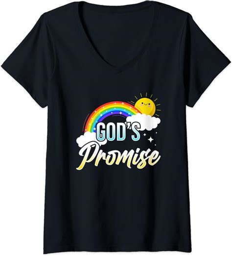 womens god s promise a rainbow christian religion saying v neck t shirt clothing