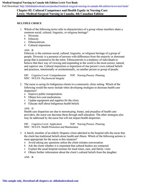 Medical Surgical Nursing in Canada 4th Edition Lewis Test Bank by