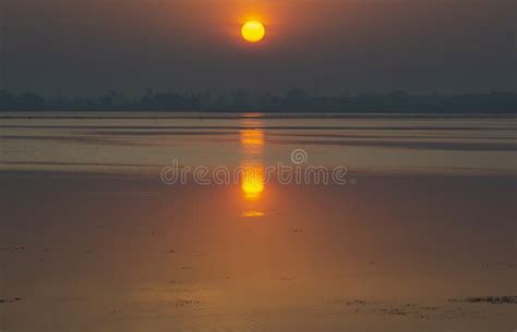 Beautiful Sunrise Over The Lake Scenery Wallpaper Backgroun D Stock