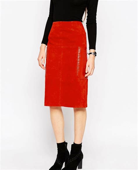 Suede Pencil Skirt With Leather Pockets