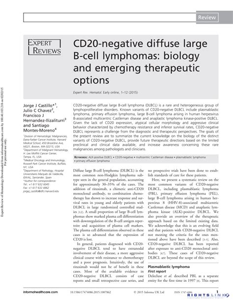Pdf Cd20 Negative Diffuse Large B Cell Lymphomas Biology And