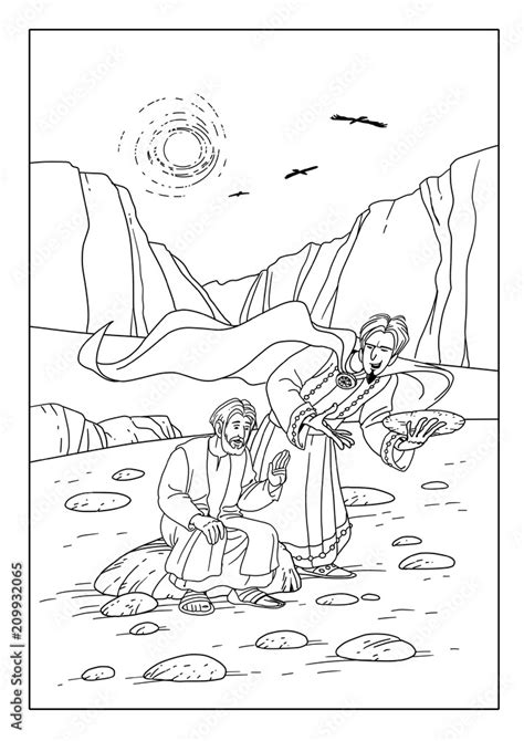 Satan Tempts Jesus Transform Stones Into Bread Stock Illustration