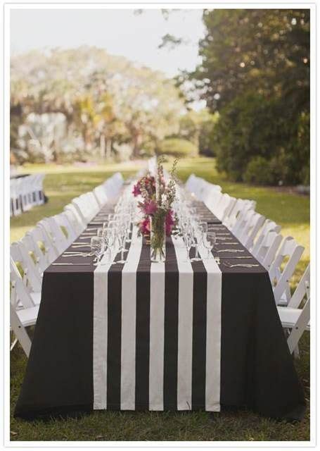 Black Table Cloth With White And Black Stripped Runner Wedding Table Wedding Reception Our