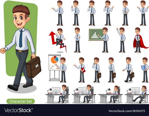 Set Businessman Cartoon Character Design Vector Image