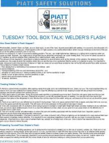 Tuesday Toolbox Talk Today Is Welders Flash Everyone Goes Home