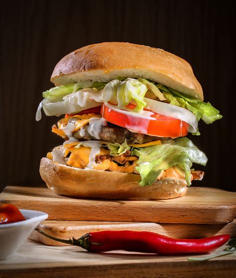 Hd Wallpaper Close Up Photo Of A Cheese Burger Beef Bread Buns
