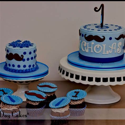 Blue and grey cake smash | boy cake smash. Grayson one year old Party birthday cake ideas for his mustache bash party! | 1st birthday cakes ...