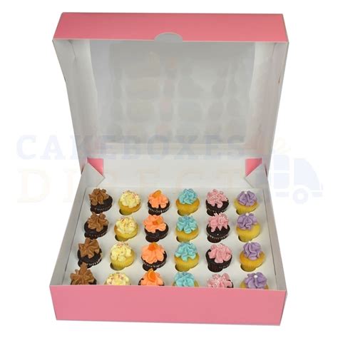 Premium 24 Mini Pink Cupcake Window Box With 3 5cm Divider Cake Boxes And Cupcake Boxes
