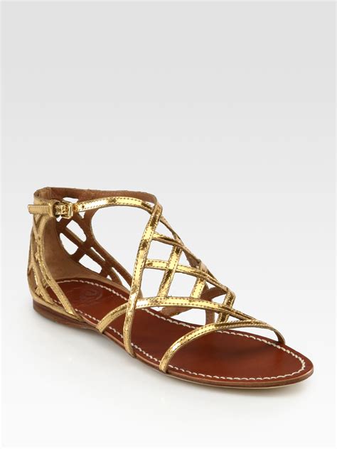 Tory Burch Amalie Metallic Leather Sandals In Gold Lyst