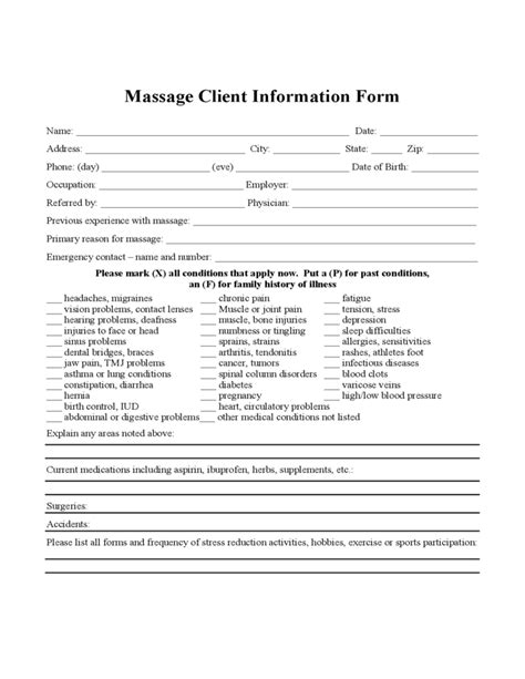 Printable Massage Therapy Consent Form Template Free Printable Templates