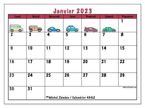 Calendrier Janvier 2023 à Imprimer “444ld” Michel Zbinden Fr