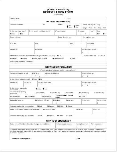 Patient Registration Forms For Ms Word Word Document