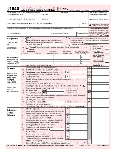 2015 Irs 1040 Form Tax Forms Income Tax Irs Tax Forms
